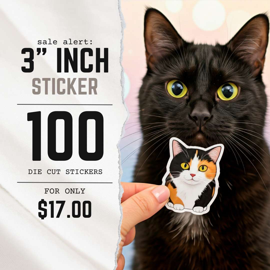 3 INCH STICKER / 100 DIE CUT STICKERS / FOR ONLY $17.00